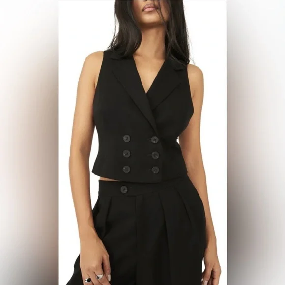 NWT FREE PEOPLE Suit Shop Sz 8 GABBIE BLACK VEST - Picture 1 of 10